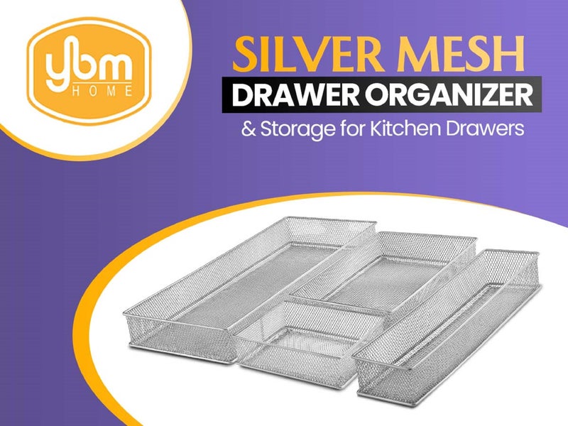 YBM HOME Silver Mesh Drawer Organizer and Storage for Kitchen Drawers, Serves as School Supply Holder, Office Desktop Organizer Basket, Makeup and Craft Supplies Organization, (2 Pack, 4x12x2 Inch) - Image 3